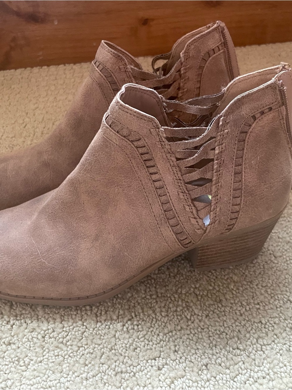 Fergalicious Tan Suede-Look Cutout Ankle Booties